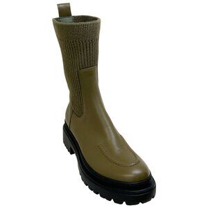 Peserico Olive Leather Boots with Ribbed Knit